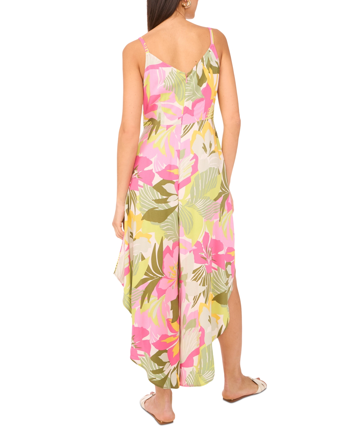 Shop Vince Camuto Women's Floral-print Angled-hem Sleeveless Jumpsuit