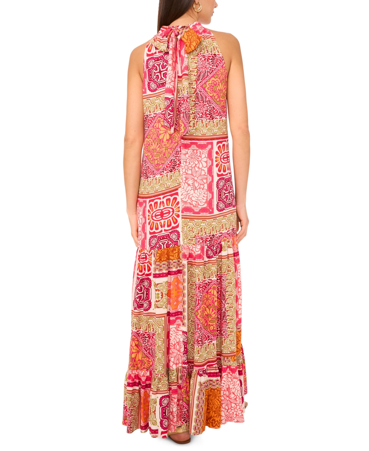 Shop Vince Camuto Women's Quilt-print Mock-neck Maxi Dress