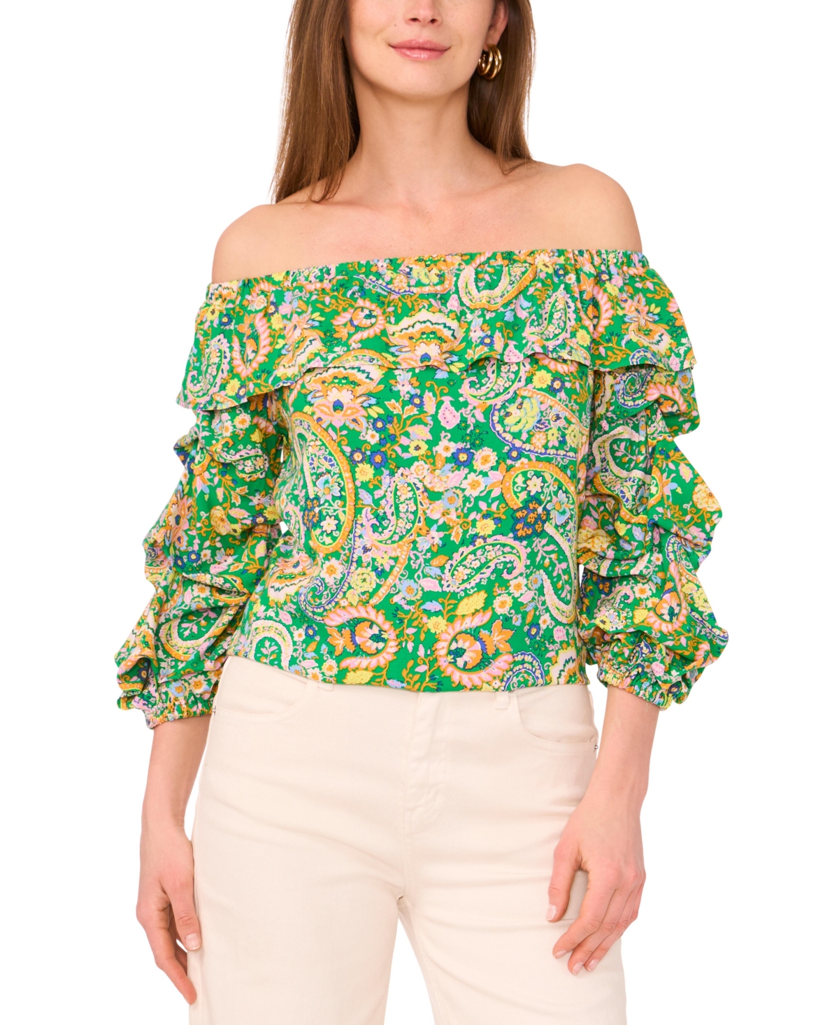 VINCE CAMUTO WOMEN'S BUBBLE-SLEEVE OFF-THE-SHOULDER TOP 