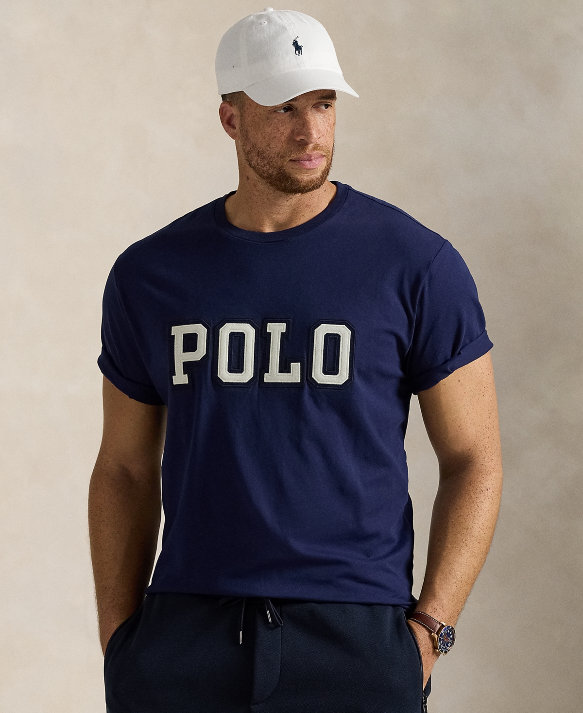 Polo Ralph Lauren Blue Crewneck T-shirt With Logo Lettering On The Fornt And Pony Embroidery On The Front