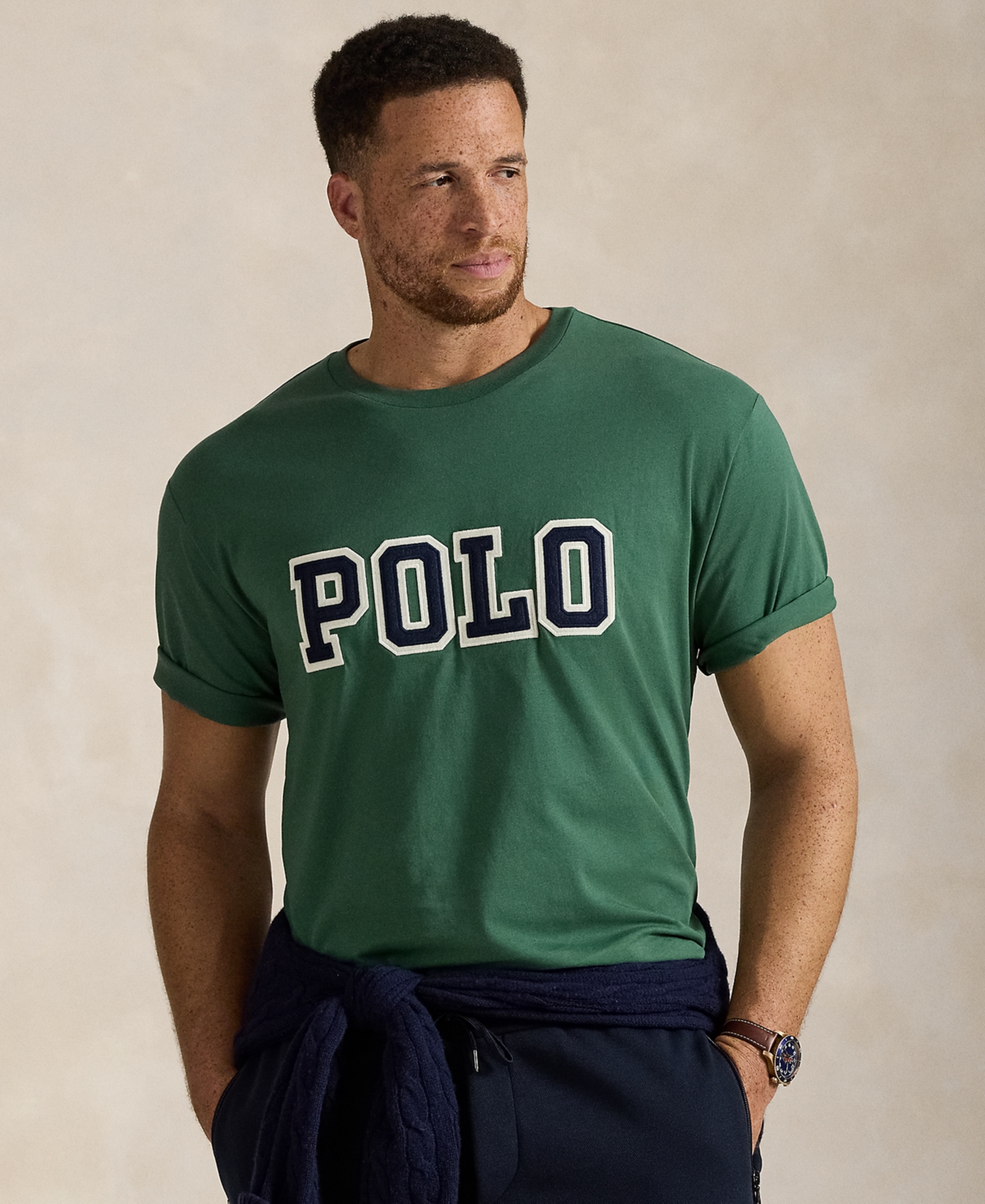 Polo Ralph Lauren Green Crewneck T-shirt With Logo Lettering On The Fornt And Pony Embroidery On The Front In Green