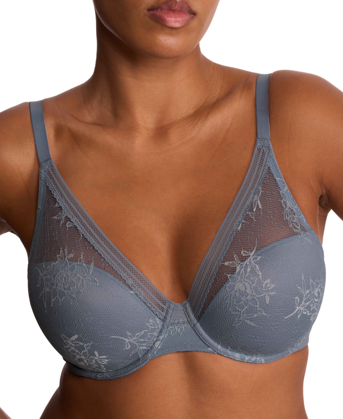 Natori Love Lace Back Smoothing Plunge T-shirt Bra In Blue