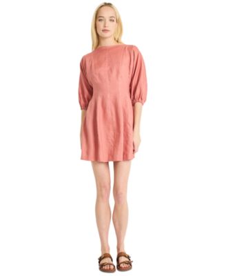 Luxely - Women's Linen Elbow-Length Mini Dress