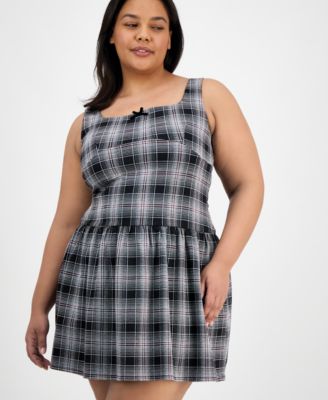 Trendy Plus Size Plaid Drop-Waist Dress