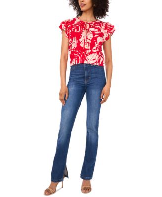 Women's Printed Flutter-Sleeve Top