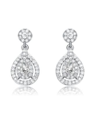 Classic White Gold Plated with Clear Cubic Zirconia Drop Earrings