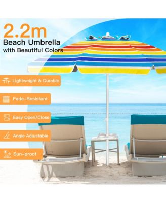 7.2ft Beach Umbrella Outdoor Patio Garden with Carrying Bag Sand Anchor