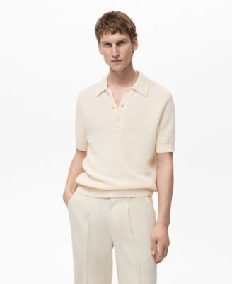 MANGO - Men's Openwork Cotton Knitted Polo Shirt