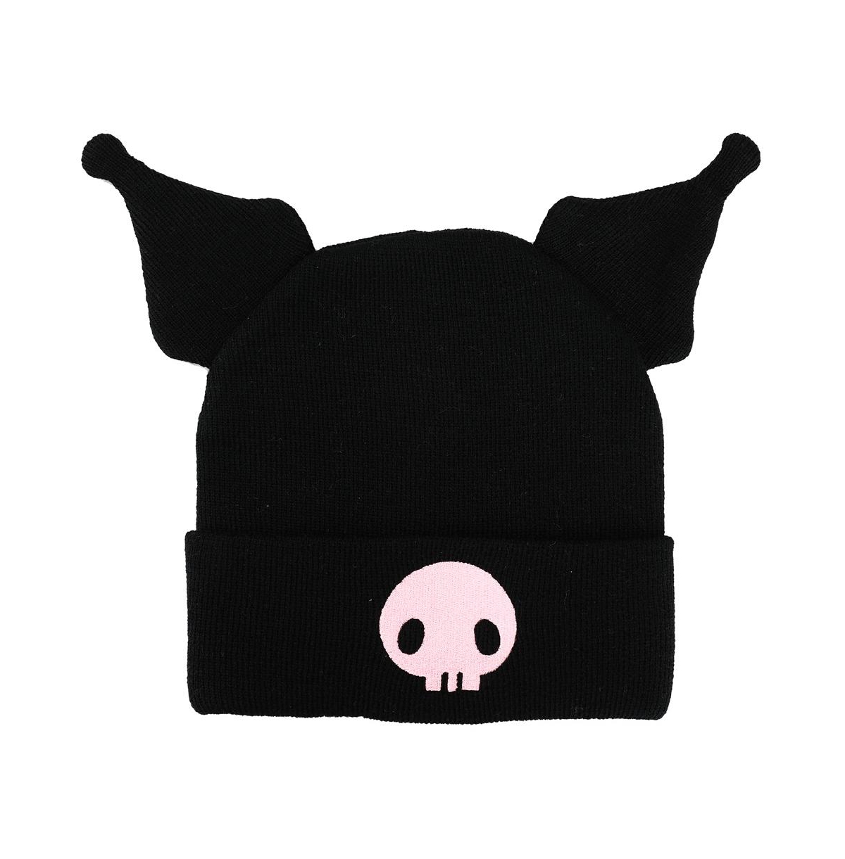 Cuffed knitted Embroidered Logo With 3D Plush Horns Beanie Hat - Black