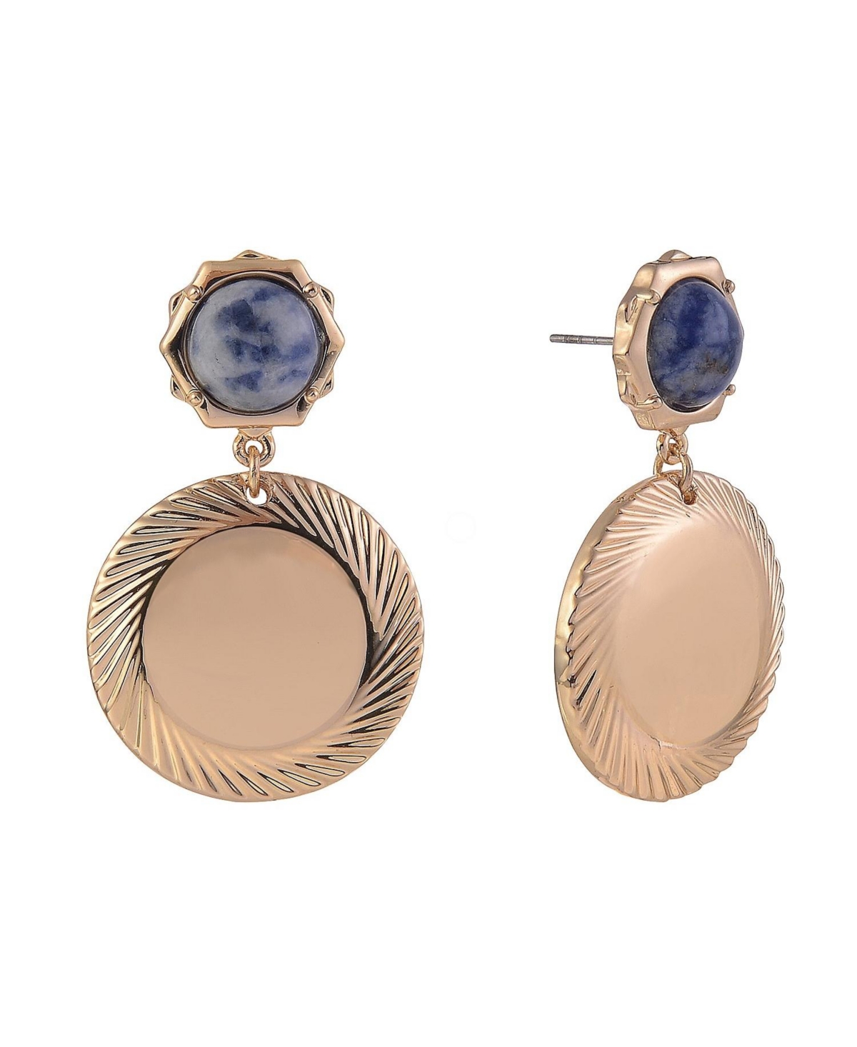 Gold Tone Disc Drop Earrings - Blue