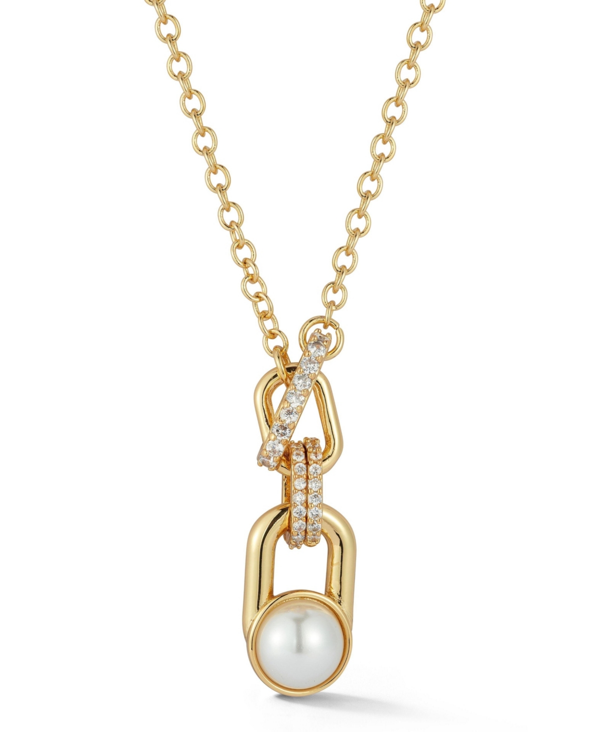 Gold Plated Pearl Interlocking Links Necklace - Gold