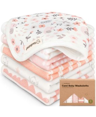 6-Pack Cami Baby Washcloths for Newborn, Cotton Face Wash Cloths for Babies, Soft & Absorbent Baby Bath Towels