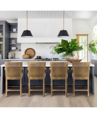 Bar Stool with Solid Wood Frame, Upholstered Seat and Cane Back for Kitchen Island or Dining Room-The Pop Home