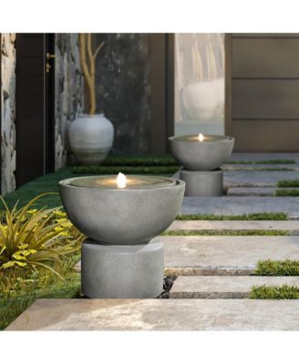 Gray with Speckled Black Resin Round Bubbler 18.5" Tall Outdoor Fountain with Lights