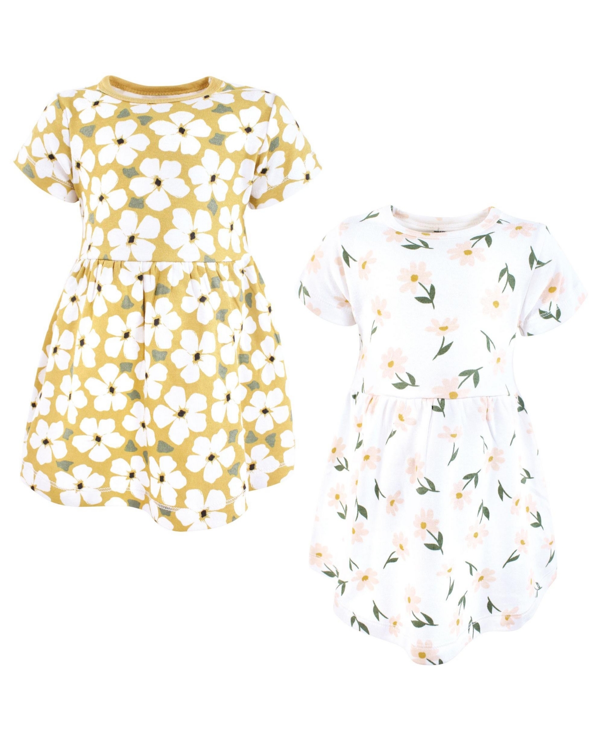 Hudson Baby Baby Girls Hudson Cotton Dresses, Gold Sage Floral - Gold sage floral