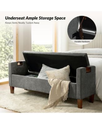 Adela Storage Waterproof Bench with Solid Wood Legs and Armrests