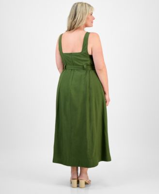 Plus Size Square-Neck Belted Button-Front Dress