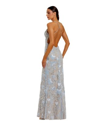 Women's Floral Embroidered Sleeveless Open Back Gown