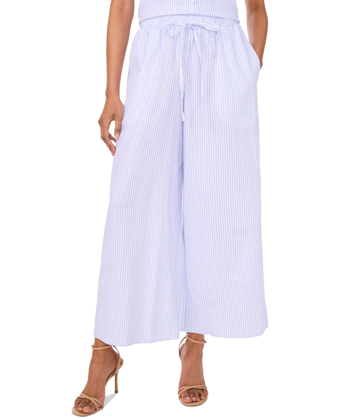Women's Drawstring Pull-On Wide-Leg Pants - Cornflower Stripe