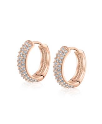 Fashion 3 Row CZ Hoop Earrings Black Rose Clear Pave Silver Plated Medium