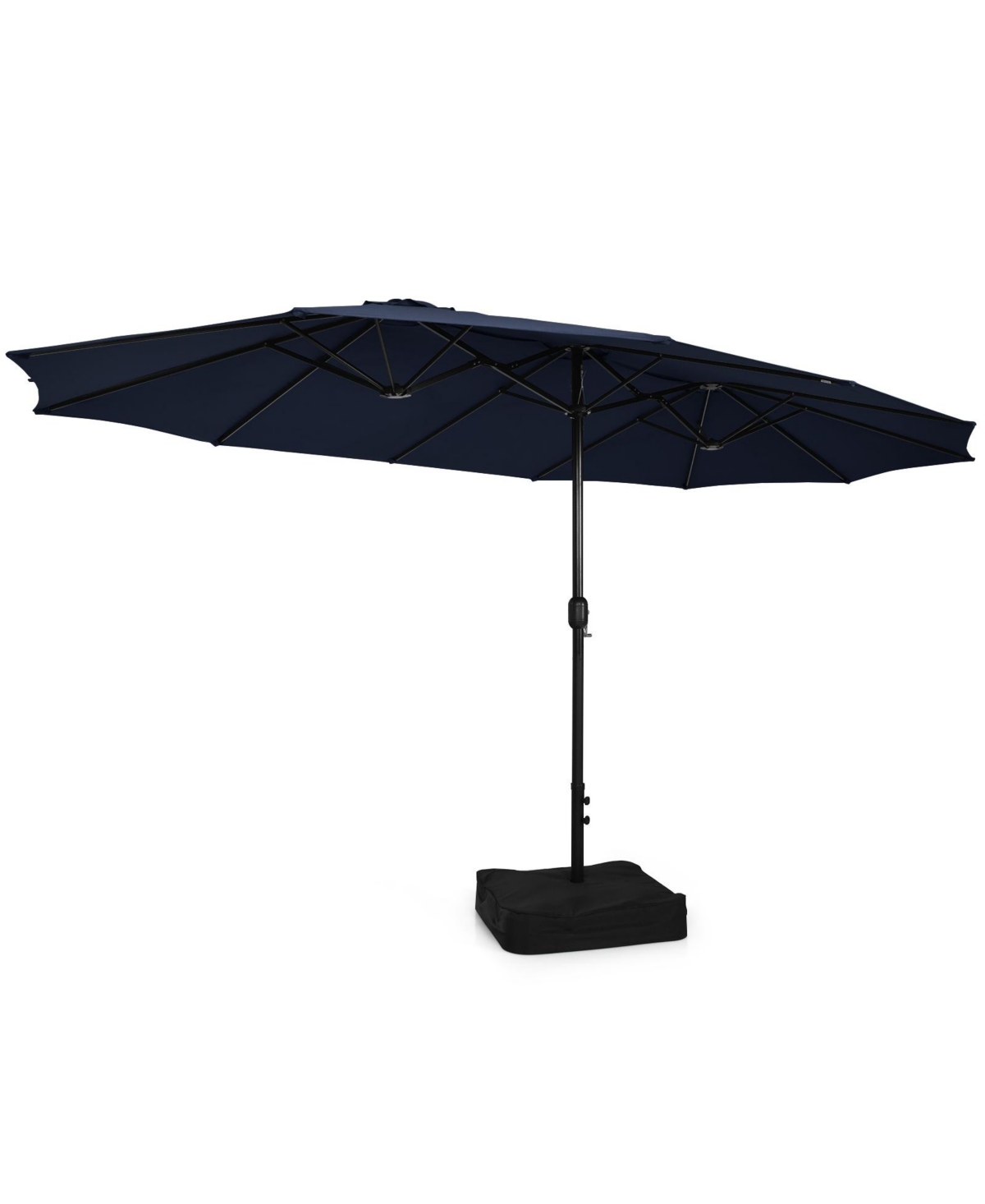 15FT Double-Sided Twin Umbrella Sun Shade Outdoor Crank Market Base Patio - Navy