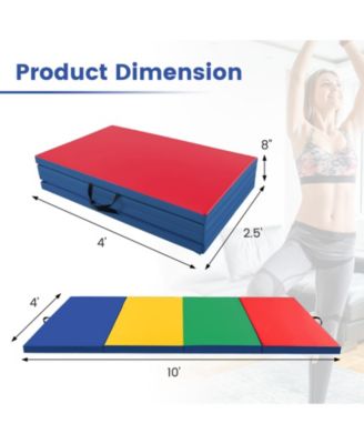 4-Panel PU Leather Folding Exercise Mat with Carrying Handles-Multicolor