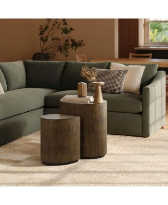 2-Piece Teardrop Drum Wood Side Tables Set in Walnut Finish