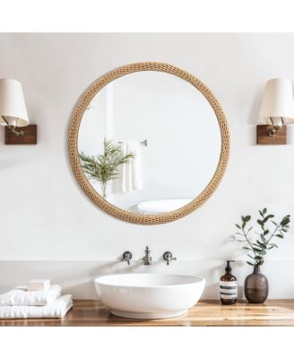 Bamboo Frame Round Accent and Vanity Wall Mirror