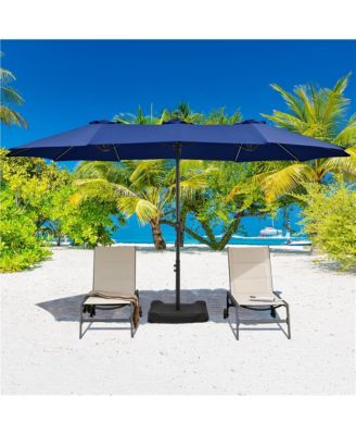 15 ft Patio Parasol with Multi-Mode LED Lights Strips and Base Stand, Tan