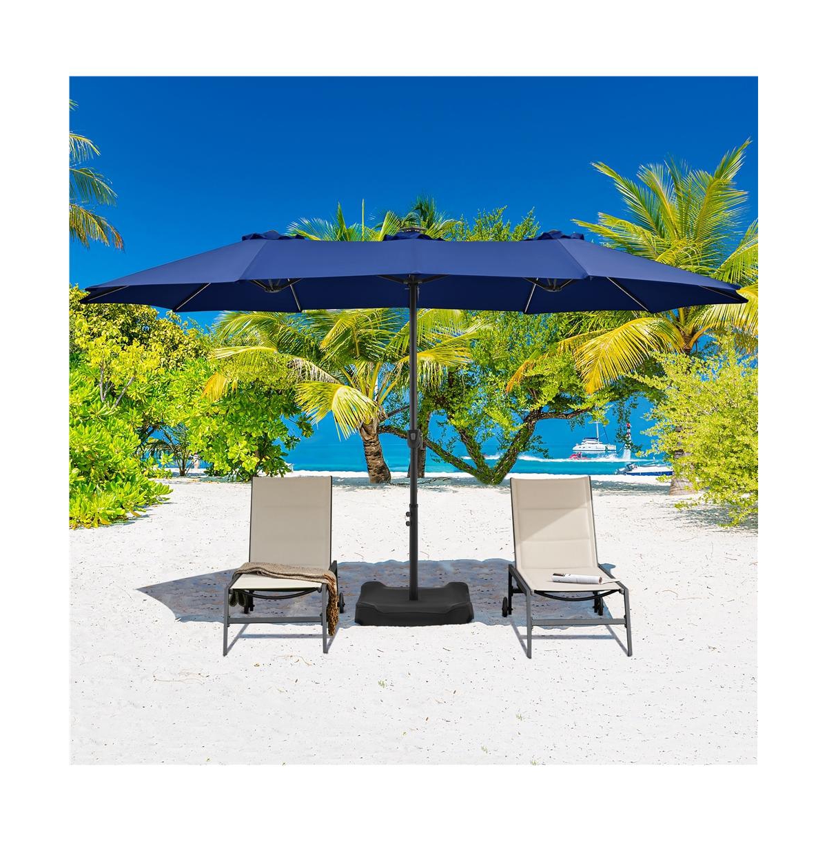 Yaheetech 15 ft Patio Parasol with Multi-Mode Led Lights Strips and Base Stand, Tan