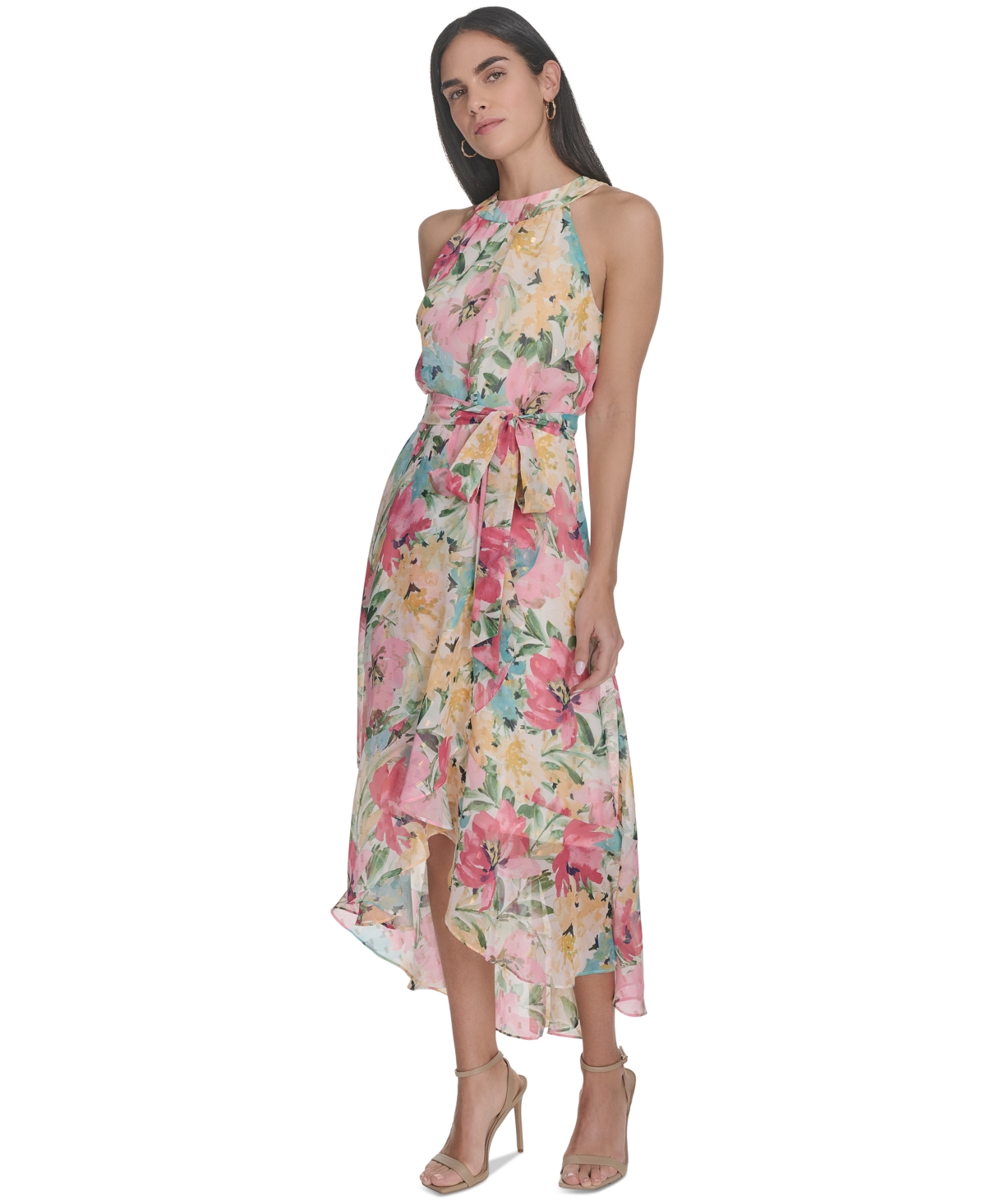 Jessica Howard Petite Floral-print High-low Midi Dress In Multi