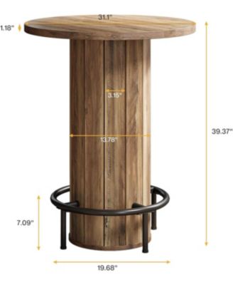 Round Bar Table, 39.4" H Wood Bistro Pub Table with Metal Ring Footrest for Dining Coffee Cocktail Living Room, Small Space(Only Table)