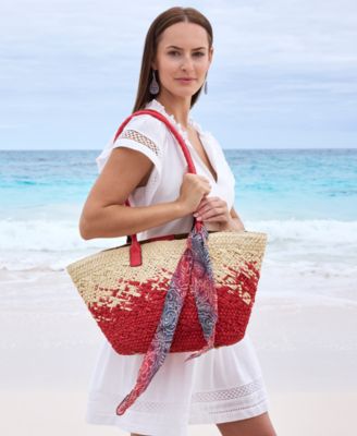 Patricia Nash - Calypso Medium Woven Straw Tote with Greek Floral Scarf