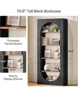 5-Tier Black Arched Bookshelf, 70.87-Inch Tall Arch Bookcase with Storage, Modern Book Shelf Storage Organizer for Living Room, Home Office