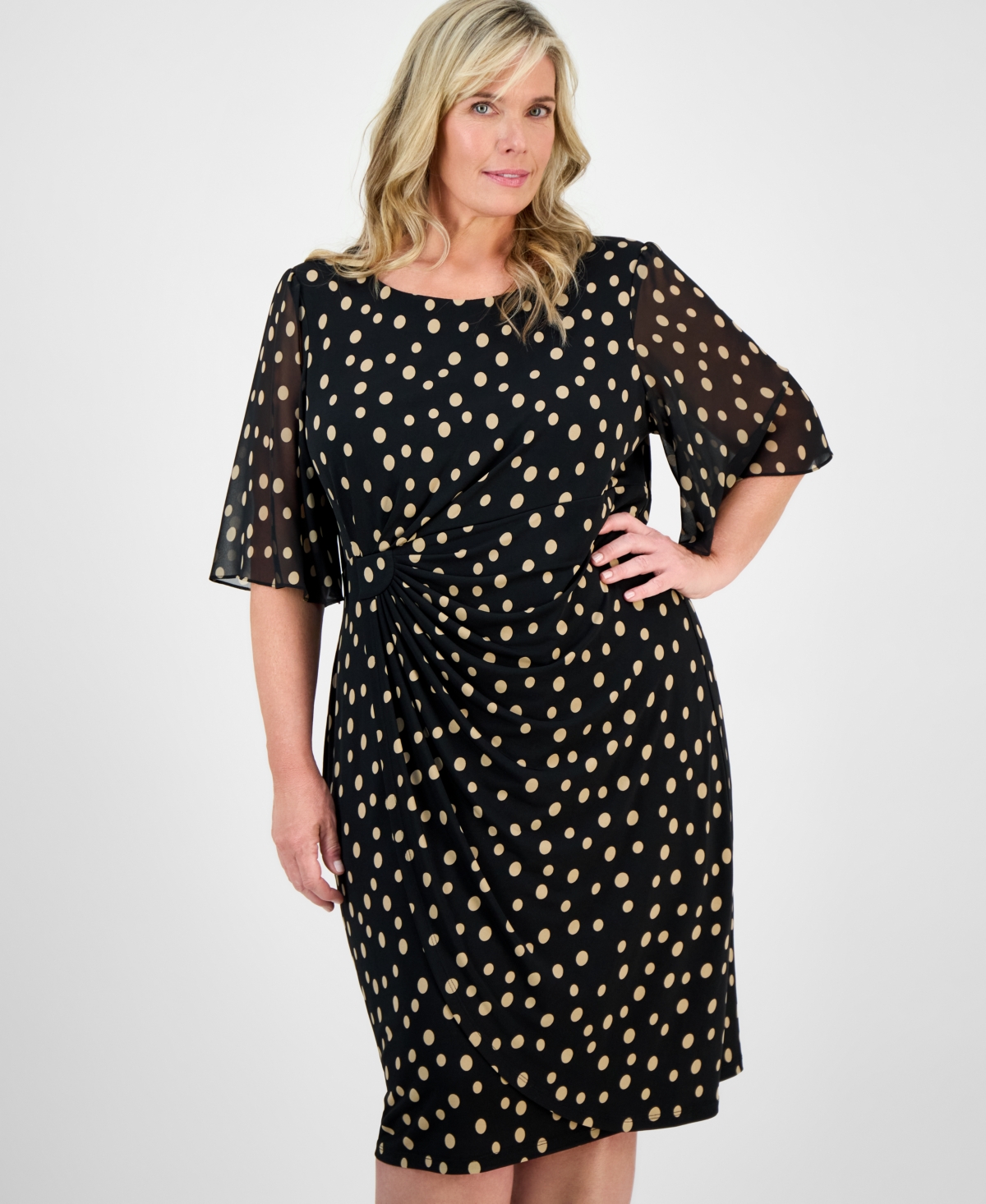 Connected Plus Size Printed Side-shirred Butterfly-sleeve Dress