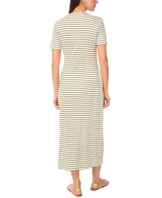 Women's Cotton Striped Ruched Midi Dress