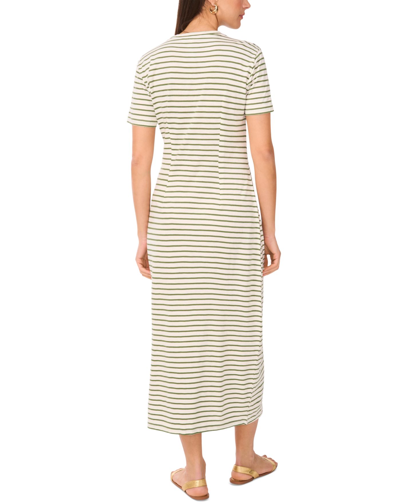 Женское платье Vince Camuto Cotton Striped Ruched Midi, цвет: Тёмный зелёный — фото 2