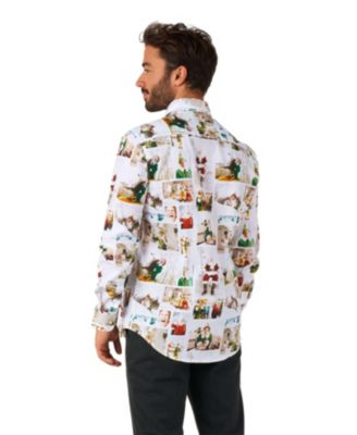 Men's Elf Christmas Shirt - Christmas Party Shirt - Stylish Button-Up Shirt - White - Long sleeve