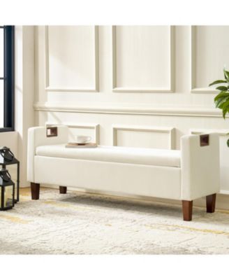 Adela Storage Waterproof Bench with Solid Wood Legs and Armrests