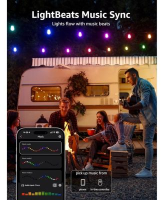 ZB1 AI Smart Outdoor String Lights APP Control, 54(42+12) ft RGB+IC+Warm White Outdoor Lights 15 LED Bulbs, Alexa Google Enabled, NO Remote