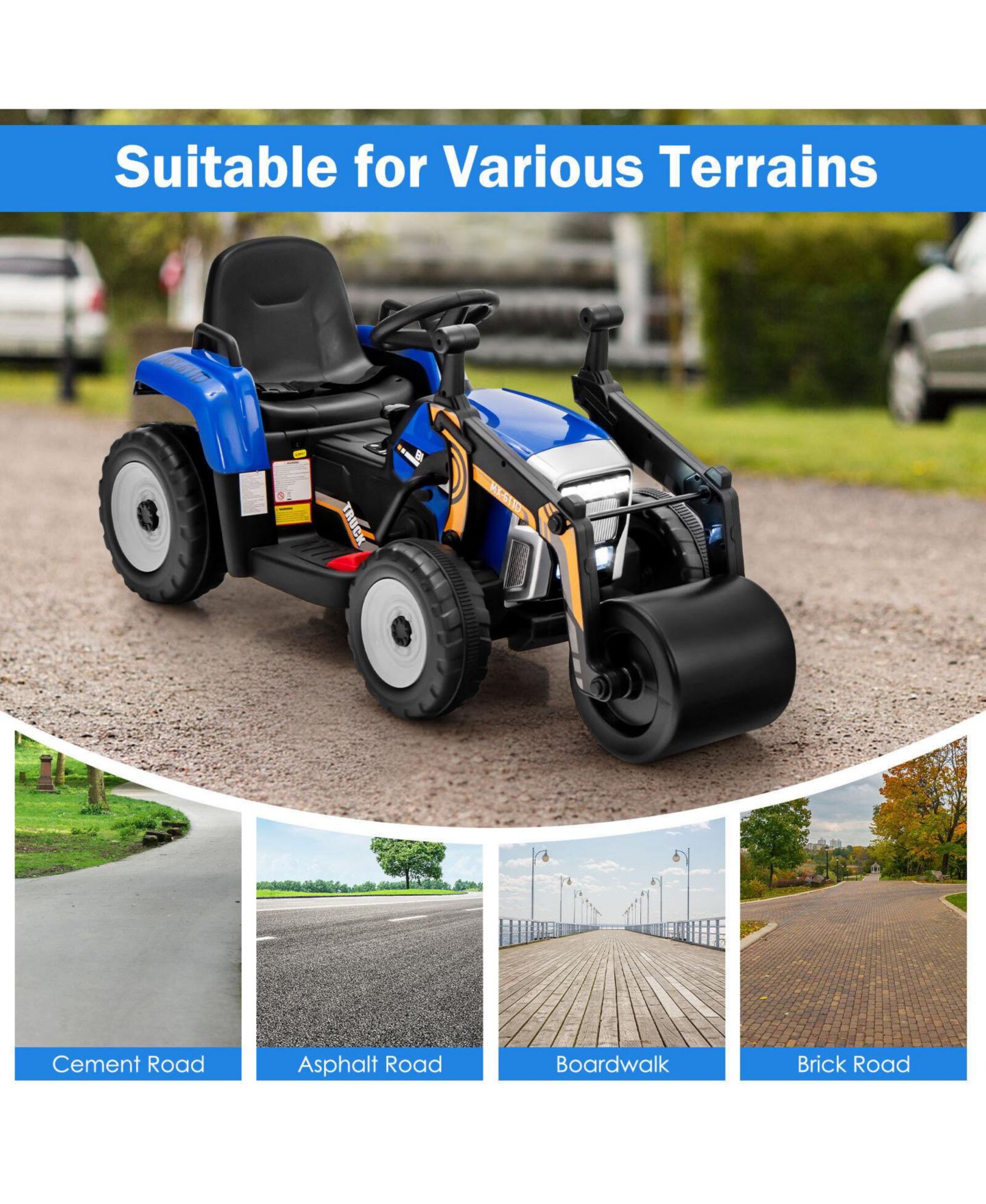 Детская игрушка Mecale 12V Kids Ride on Road Roller with 2.4G Remote Control, цвет: Синий — фото 8