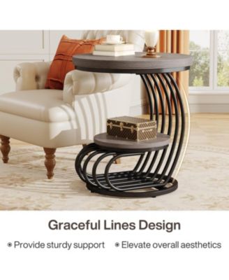 Round End Side Table Set of 2， 2 Tiers Side Table, Vintage End Table for Living Room, Small Bedside Table Accent Table with Arc-Shaped Frame