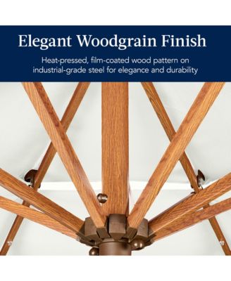 Woodgrain Pattern 10ft 3-Tier Solar Patio Umbrella w/ 24 LED Lights, Tilt