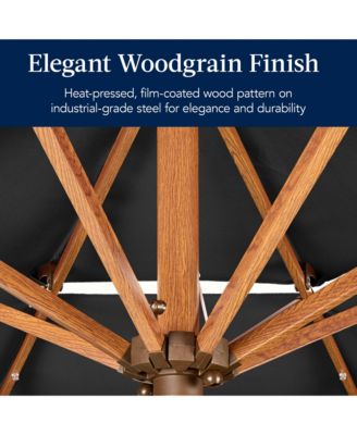 Woodgrain Pattern 10ft 3-Tier Solar Patio Umbrella w/ 24 LED Lights, Tilt