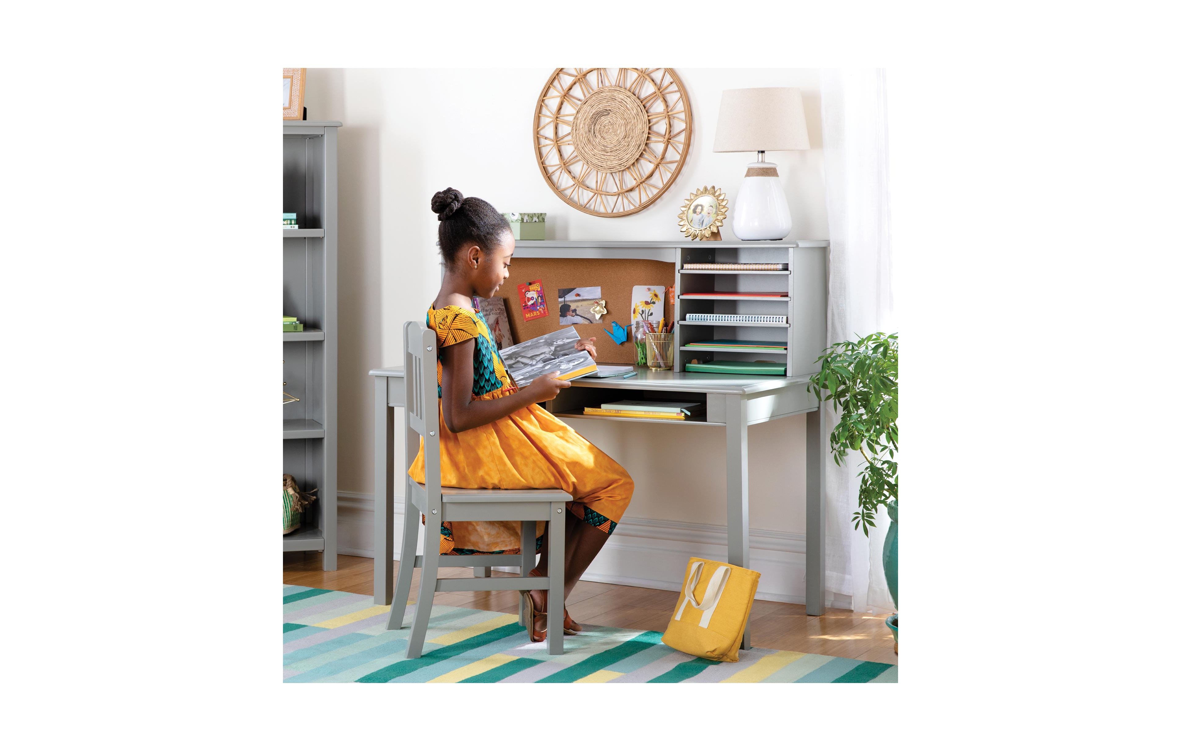 Guidecraft Kids' Media Desk with Hutch and Chair Set – Natural: Kids Table Set, Computer Storage Hutch, Bedroom Furnit