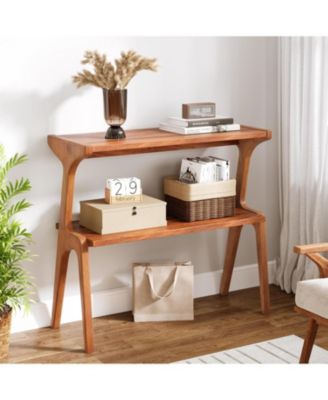 Set of 2 Narrow Side Table for Living Room, Farmhouse Slim End Table with Storage Shelves, for Bedroom, Small Spaces, Easy Assembly