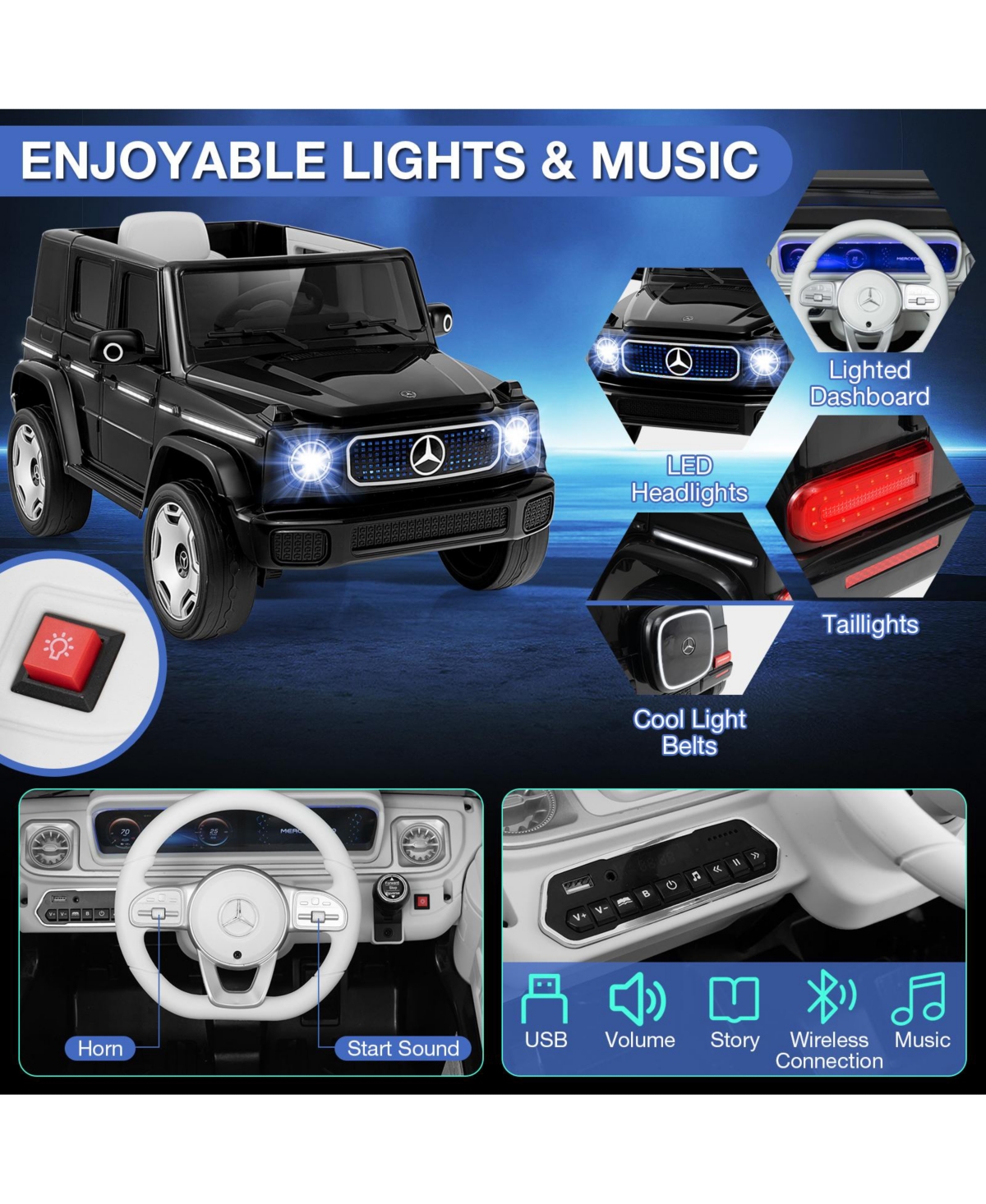 12V Licensed Mercedes-Benz Eqg Kids Ride On Car with Remote Control