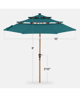 Woodgrain Pattern 10ft 3-Tier Solar Patio Umbrella w/ 24 LED Lights, Tilt
