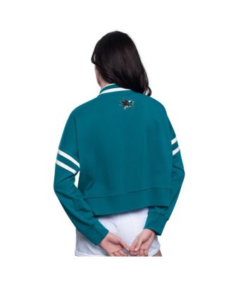 Women's Teal San Jose Sharks Power Play Cropped Pullover Sweatshirt