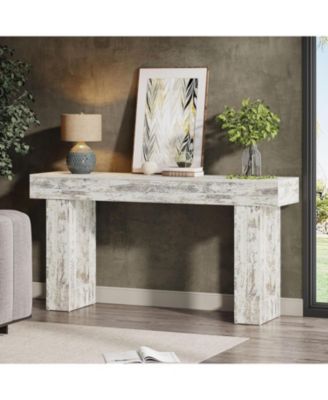 63-Inch Long Console Table, Farmhouse Wooden Sofa Table Behind The Couch, Narrow Entryway Table for Entrance, Hallway, Living Room (Distressed White)